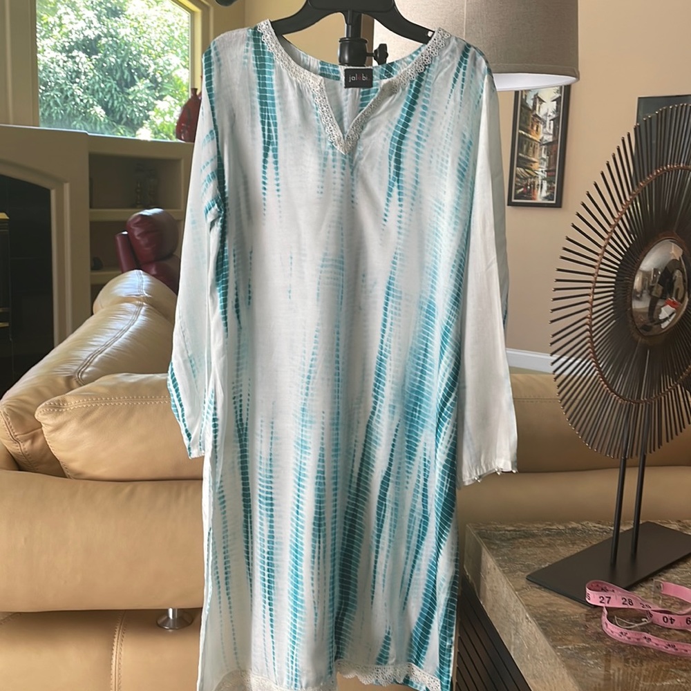 Tie die linen kurta with lace detailing